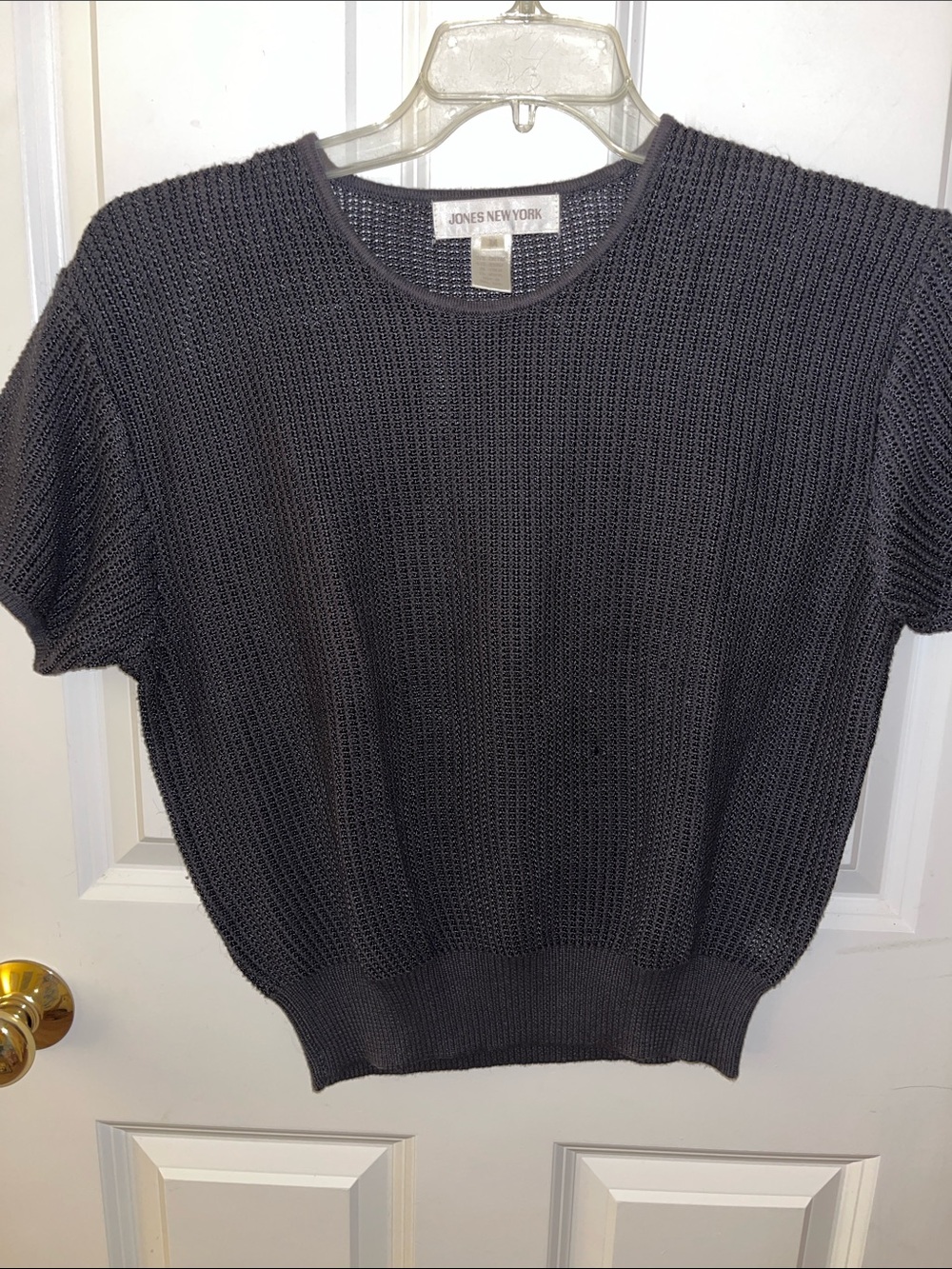 Jones New York Short-Sleeve Crewneck Knit Sweater - Charcoal Black